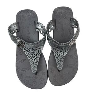 Brighton Gray Silver Thong Sandals Heart Sole Comfort Flip Flops